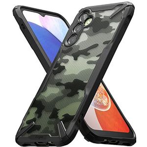 Ringke Fusion-X hoesje compatibel met Samsung Galaxy A14 5G/A14 4G [valbescherming militaire kwaliteit] polsbandgat met anti-vingerafdruk 3D militair patroon zwart