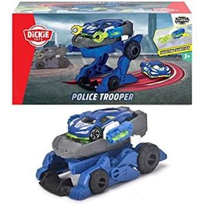 Dickie Toys - Politie Trooper (12 cm) - 2-in-1 politieauto voor kinderen vanaf 3 jaar met afneembare speelgoedauto (7,5 cm), speelgoedvoertuig met coole functies