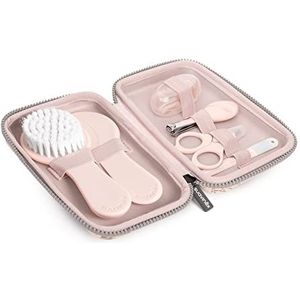Suavinex, Babyverzorgingsset. Complete en draagbare toilettas. Manicureset voor baby's. Inhoud: borstel en kam + vinger + tandenborstel + schaar + vijl + nagelknipper, 6 stuks, roze