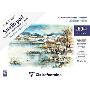 Clairefontaine 975717C - Een blok Goldline Studio Pad 50 vellen aquarel fijne korrel wit 30 x 40 cm 200 g