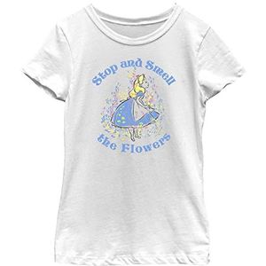 Disney Alice In Wonderland Alice Stop and Smell The Flowers Girls T-shirt standaard wit, XS, Wit