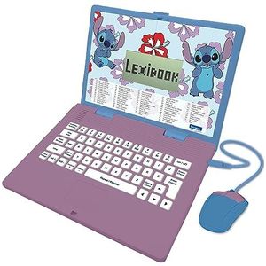 Lexibook Disney Stitch JC598Di1 tweetalige educatieve laptop, Engels/Frans, 124 taalactiviteiten, schrijven, wiskunde, logica, muziek en spelletjes, jongens en meisjes, JC598Di1, blauw/paars