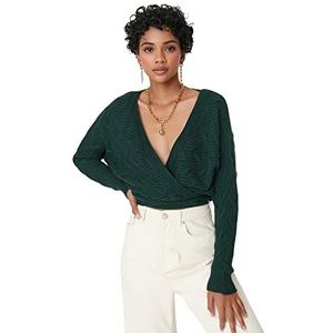 Trendyol Trendyol Dames gebreid vest met V-hals Standaard Sweater Dames (1 stuk), Emerald Groen