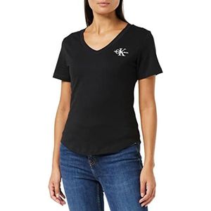 Calvin Klein Jeans Dames V-hals T-shirt met monogram logo, Kleur: zwart