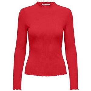 ONLY Onlemma L/S High Neck Top Noos Jrs T-shirt met lange mouwen voor dames, Rood High Risk