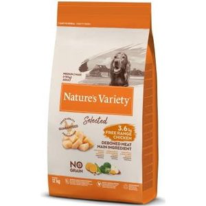 Nature's Variety Selected - Droogvoer voor volwassen honden van middelgrote en grote rassen – graanvrij – met kip buiten zonder knoeien – 12 kg