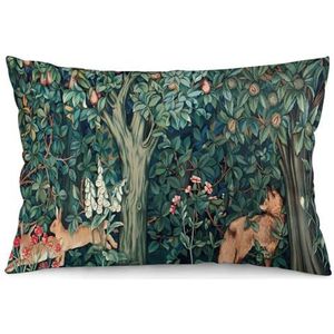 Keebik William Morris zachte kussenhoes vos en bloemenbos voor buiten, woondecoratie, woonkamer, bed, bank, auto, 30,5 x 50,8 cm