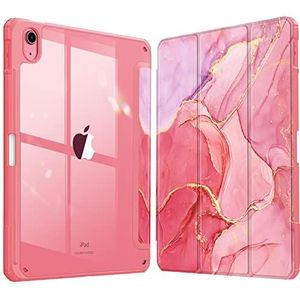 Fintie Beschermhoes voor iPad (A16) 11e generatie 11 inch 2025, iPad 10e generatie 10,9 inch 2022 - [Stylus-opslag] Transparante beschermhoes, schokbestendig, marmer roze