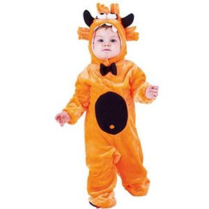 Rubies Mon-Tuo Oranje kinderkostuum voor kinderen van 6-12 maanden en 1-2 jaar baby overall met muts met hoorns en Halloween ogen, Kerstmis, carnaval en verjaardag