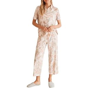 Women'secret Dagelijkse Aquamarijn Pyjama met korte mouwen voor dames, ECRU PRINT