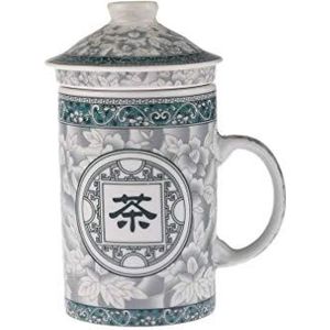 Lachineuse - Chinese theepot - porseleinen theemok - met zeef en deksel - Kleur: groen en wit - Traditioneel Chinees servies - Voor thee, infusie - Aziatisch cadeau-idee