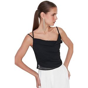 Trendyol Standaard asymmetrische kraag geweven blouse voor dames, zwart, 66, zwart.