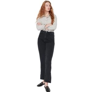 TRENDYOL Femme Basics Taille Haute Jambes droites Bootcut & évasé Jeans, Noir, 38