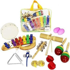 A-Star 13-delige drumset voor kinderen, met opbergtas, leermuziekinstrumenten van hout, kunststof en metaal, voor kinderen