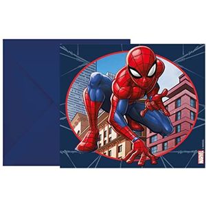 Procos 93951 Spiderman Crime Fighter FSC uitnodigingen met enveloppen, verjaardag, themafeest, 6 stuks