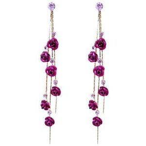 TOFBS Lange hangende oorbellen voor vrouwen, met roze bloemenblaadjes, elegant, fantasierijk, expressief, met zirkonium, gemaakt van 925 zilver, oorbellencadeau voor vrouwen, meisjes, bruiloften