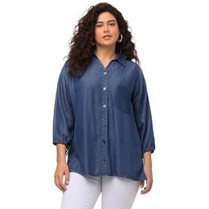 Ulla Popken Lyocell Damesblouse met 3/4 mouwen, V-hals, blouse, Denim blauw