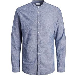 JACK&JONES PLUS Jjelinen Band Shirt Ls Sn Pls Herenshirt met lange mouwen, Lichtblauw jeans