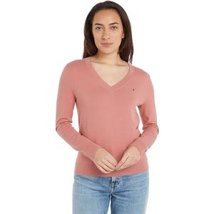 Tommy Hilfiger Co Jersey Stitch V-nk Trui voor dames, Thee bloem