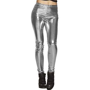 Boland - Glanzende legging maat M, zilver met stretch, veelzijdig inzetbaar, carnaval, themafeest, themafeest