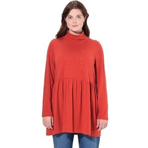 Ulla Popken T-shirt long pour femme, grandes tailles, grande taille, col roulé, ligne A, manches longues, coton biologique, rouge brique, 56-58