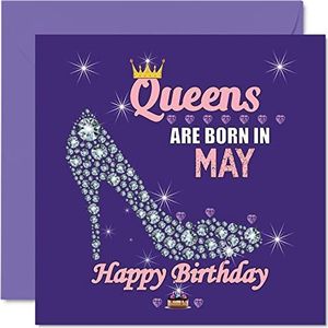 Verjaardagskaarten voor vrouwen - Queens Are Born In May - verjaardagskaarten voor vrouwen, vriendin, moeder, dochter, zus, oma, tante, vriendin, 145 mm x 145 mm, grappige wenskaarten, cadeau-idee
