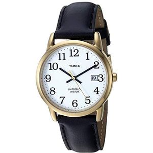 Timex Easy Reader mannen 35mm zwart lederen band datumvenster quartz horloge T2H291