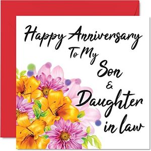 Schattige verjaardagskaart voor zoon – Happy Anniversary zoon en schoondochter – speciale trouwdagkaart voor vrouwen, mannen, hem, 145 mm x 145 mm mooie wenskaarten voor verloofden
