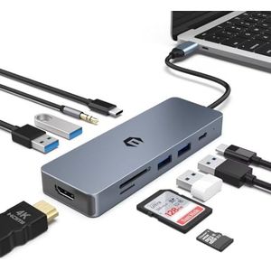 OOTDAY Hub USB C, multiport USB C pour MacBook Pro/Air, Chromebook, Thinkpad, ordinateur portable et plus d'appareils de type C, adaptateur Ethernet USB C 10 en 1 avec sortie HDMI 4K, lecteur de carte