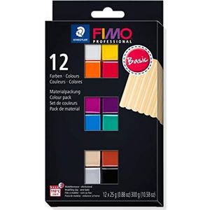 Staedtler FIMO Professional 8043 C12-1 boetseerklei, 25 gram, verschillende basiskleuren, 12 stuks