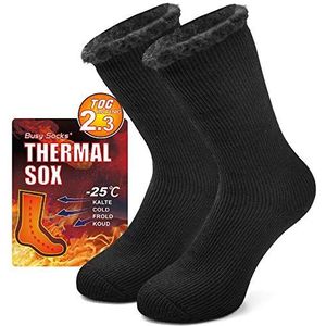 Busy Socks Winter Warm Thermal Socks for Men Women Extra Thick Insulated Heated Crew Boot Socks for Extreme Cold Weather, Large, 1 Pair Black
