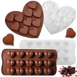 Siliconen bakvorm voor chocolade, hartvorm, 10/15 vormen, 3D diamanten, hartvorm, siliconen mal voor chocolade, cake, gelei, pudding, fondant, antiaanbaklaag, siliconen om te bakken, 4 stuks