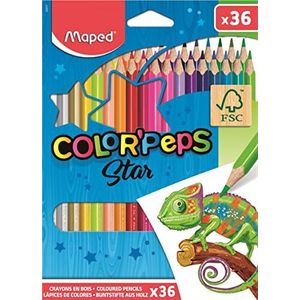 Maped - Kleurpotloden Color'Peps Classic – 36 levendige kleuren – ergonomische driehoekige kleurstift – doos met 36 potloden van FSC-gecertificeerd hout