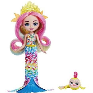 Enchantimals Ocean Kingdom Regenboogvis Radia mini pop met verwijderbare rok en accessoires, en mini-dierenfiguur Flo, kinderspeelgoed, HCF68