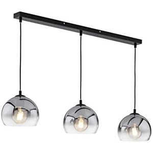 Fischer & Honsel Hanglamp Amos 60838 Zandzwart | Glas | Gerookt tot transparant | L: 100 cm, b: 20 cm | Zonder plafond: 150 cm | 3 lampen E27 max. 40 W