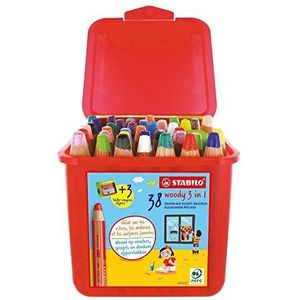 Stabilo woody 3-in-1 schilderstift, doos met 38 kleurpotloden + 3 puntenslijpers