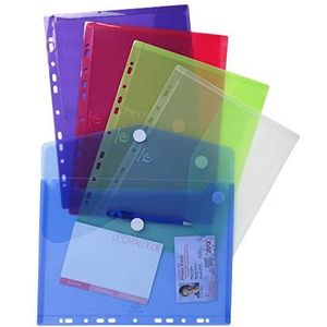 Exacompta - Ref. 57380E - zak met 5 geperforeerde enveloppen van polypropyleen, klittenbandsluiting, A4, verschillende kleuren