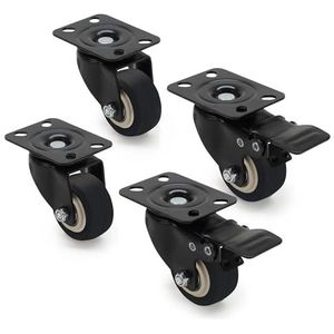 Waytex 37420 set met 4 wielen voor koffer en kast, netwerk, waarvan 2 wielen met rem, 4-punts bevestiging, tot 200 kg, diameter 50 mm, totale hoogte 70 mm
