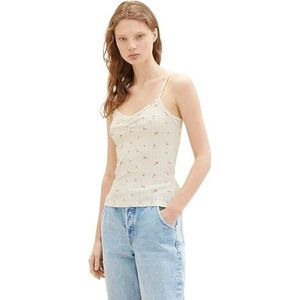 TOM TAILOR Denim 1036615 Damestop met plooien en geribbelde structuur (1 stuk), 31951 - Small Off White Flower Print