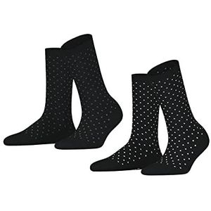 ESPRIT Fine Dot Sokken voor dames, katoen, zwart, grijs, meerdere kleuren, versterkt, fijne patronen, kleurrijke stippen, 2 paar, Zwart (Zwart 3000)