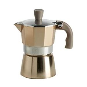 FLUO de Q.b. by MOPITA Koffiezetapparaat voor 1 kopje, aluminium, siliconen guranitie, bescherming tegen verbranding, voor alle fornuizen, koken, zonder inductie, goudkleurig
