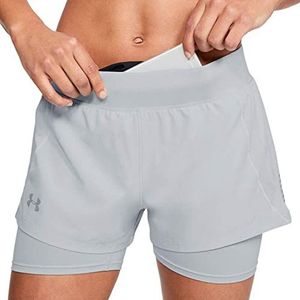 Under Armour Qualifier Speedpocket shorts voor dames, 2-in-1, Halo grijs/wit/reflecterend (014)