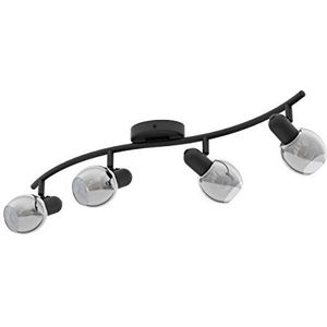 EGLO Plafondlamp Pollica, 4 lichtpunten, moderne plafondlamp van staal en rookglas, woonkamerlamp in zwart, keukenlamp, hallamp plafond met E14-fitting