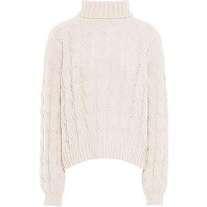 Libbi Pull à col roulé pour femme en tricot solide en polyester tressé blanc laine Taille M/L Pull Sweater, M, Blanc cassé, M