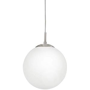 EGLO Rondo Hanglamp, 1 vlammige hanglamp, hanglamp van staal, kleur: Nikkel mat. Glas: nikkel mat, wit. Fitting: E27. Diameter: 25 cm.,Wit, Zilver.