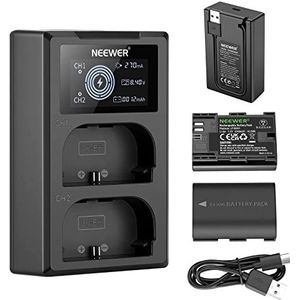 NEEWER LP-E6NH Vervangende acculaderset, compatibel met Canon EOS R7 R5 R6 R,5D III IV, 6D II, 7D II, 70D, 80D, 90D, 2 stuks, dubbele USB-oplader met lcd-display, USB-C-kabel