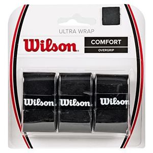 Wilson Ultra Wrap overgrip, 3-delig, WRZ403000, uniseks volwassenen, zwart, eenheidsmaat