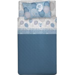 PENSIERI DELICATI Beddengoedset voor eenpersoonsbed, 100% katoen, eenpersoonsbed 90 x 200 cm, met laken, laken en 1 kussensloop, gemaakt in Italië, motief blauwe ballonnen