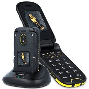 Hammer Dig Rugged (IP68) Flip Phone met 3G internettoegang, grote 1200mAh accu, 2,4 inch en 1,44 inch Dudal SIM, Bluetooth, geheugenkaart