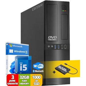 Desktop-pc met Intel i5-3,2 GHz, 32 GB RAM, 1000 GB SSD, DVD±RW, 5-in-1 Smart ID-kaartlezer, MS Office 2021, USB3, Windows 11 Pro, multimedia computer